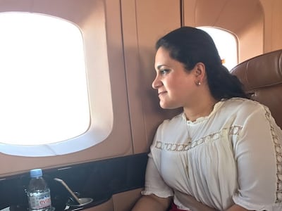 Nadia Gattan aboard a helicopter flight in the UK. Photo: Nadia Gattan