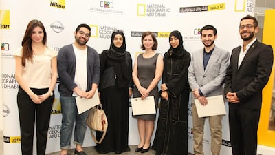 From left: Sima Alfred, Abdullah Bin Suqat, Alsaad Omar Almenhaly, Emilie Houwat, Winner of I Am Nat Geo Photographer, Tarik Al Turiki, and Samer Arzouni.