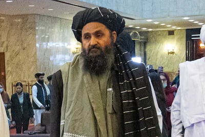 Taliban co-founder Abdul Ghani Baradar, at an international peace conference in Moscow, Russia.
