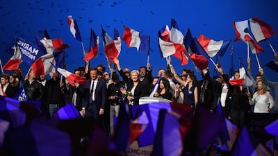 French presidential candidate Marine Le Pen thanks her supporters during an election rally on May 1, 2017 in Villepinte, France. Jeff J Mitchell / Getty Images