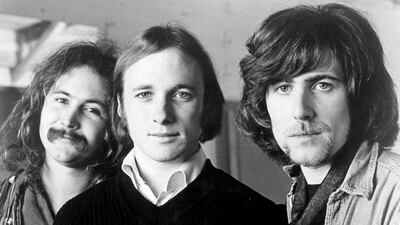 After parting with The Byrds, Crosby, left, went on to form the group Crosby, Stills and Nash, with Stephen Sills, centre, and Graham Nash, right. Getty Images