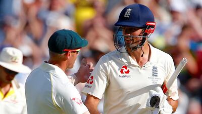 Australia's David Warner congratulates England's Alastair Cook after making his century during the second day of the fourth Ashes cricket Test match. David Gray / Reuters