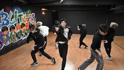 Blitzers performing during their dance practise session at a rehearsal studio in Seoul. AFP
