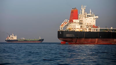 Ships remain anchored on May 16, 2026 in the Strait of Hormuz near Larak Island, Iran. Getty Images