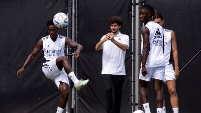 Vinicius Junior during Real Madrid's training session in Los Angeles. EPA