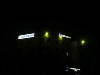 The police building attacked by armed men in Karachi. Reuters