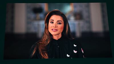 Queen Rania of Jordan, a member of the Earthshot Prize Council, speaking by video link at Expo2020 in Dubai on February 10, 2022. PA