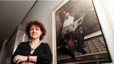 Venetia Porter, the Middle East curator at the British Museum with a photograph from Iran by Shadi Ghadirian. Stephen Lock / The National