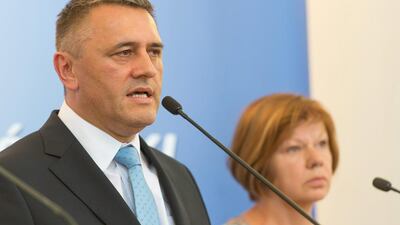 Tomasz Smolarz, left, governor of the southwestern region of Lower Silesia, said “There is no more proof for this alleged discovery than for other claims made over the years.” Maciej Kulczynski/EPA