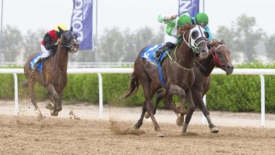 Trainer Irfan Ellahi and jockey Fernando Jara tasted success with Al Yasoob in Sharjah.
