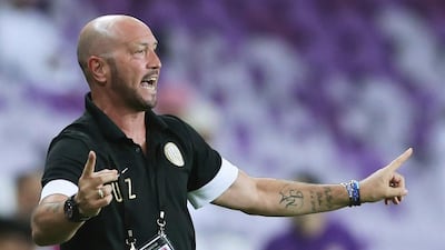 Walter Zenga coach of Al Jazira reacts during the Arabian Gulf League match between Al Ain Football Club and Al Jazira Football Club at Hazza bin Zayed Stadium on May 1, 2014 in Al Ain, United Arab Emirates. (Photo by Francois Nel/Getty Images