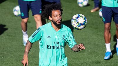 epa07881797 Real Madrid's Marcelo Vieira takes part in a training session at Valdebebas Sport City in Madrid, Spain, 30 September 2019. Real Madrid will face Club Brugge in a UEFA Champions League group stage soccer match on the upcoming 01 October. EPA/Rodrigo Jimenez