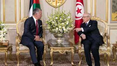 King Abdullah II of Jordan meeting President of Tunisia Beji Caid Essebsi in Tunis, Tunisia. EPA