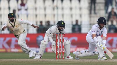 England batter Ben Duckett sweeps the ball. Getty