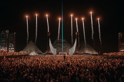 Thousands of fans watch Anyma perform at the Pyramids of Giza in 2025. Photo: Venture Lifestyle