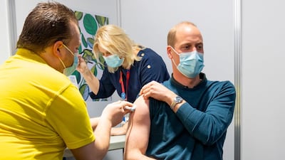 Prince William, the Duke of Cambridge, tweeted this picture after receiving his coronavirus vaccination this week. Kensington Palace.