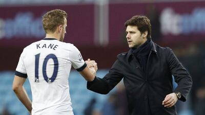 Tottenham manager Mauricio Pochettino with Harry Kane at the end of the game. Reuters / Phil Noble
