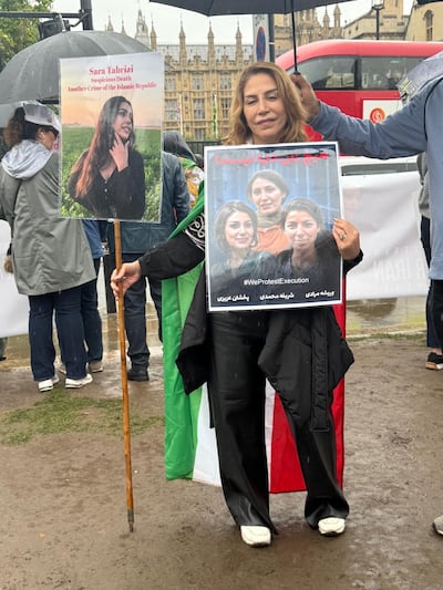 Nasrin Roshan in London this month, campaigning for women facing execution in Iran, and for her niece Sara, who died shortly after her arrest. Photo: Nasrin Roshan