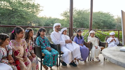 Sheikh Mohamed bin Zayed, Crown Prince of Abu Dhabi and Deputy Supreme Commander of the Armed Forces speaks with Sheikh Tahnoun bin Mohammed, Ruler's Representative in Al Ain Region, via a live video call. Hamad Al Kaabi/Ministry of Presidential Affairs