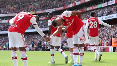 Pierre-Emerick Aubameyang and Alexandre Lacazette with their trademark celebration during Arsenal's win over Burnley. Press Association
