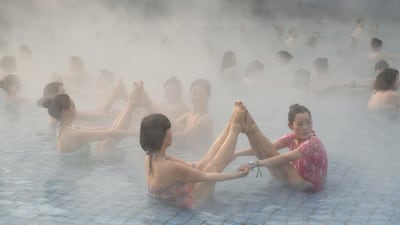 About one hundred women performed in — 4C temperatures on January 17, 2016, in a performance for a yoga culture festival in Luoyang, Henan Province, China. Reuters