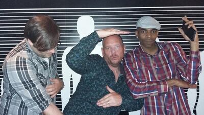 Peter White, Steve Harris and Slim, headliners at the UAE’s Laughter Factory. Photo by Rob Garratt