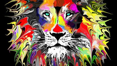 Artist_ Sidney Graudin_size 70 x 70 cm _ mixed media on canvas _ Title _ Abstract Lion. courtesy of the artist and Abu Dhabi Art Hub