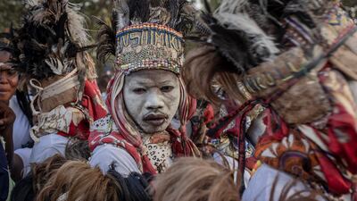 Traditional dancers at a ceremony for the repatriation of Congolese independence leader Patrice Lumumba's coffin and remains, in June. AFP