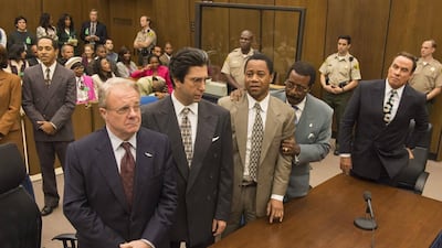 The stars of American Crime Story, from left, Nathan Lane as F Lee Bailey, David Schwimmer as Robert Kardashian, Cuba Gooding, Jr as O J Simpson, Courtney B Vance as Johnnie Cochran, John Travolta as Robert Shapiro. Prashant Gupta / FX