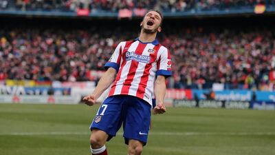 Saul Niguez celebrates after scoring against Real Madrid in Atletico Madrid's 4-0 derby victory over their rivals on Febriary 7. Cesar Manso / AFP PHOTO