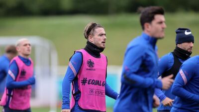 England's Jack Grealish, centre, during training. Reuters