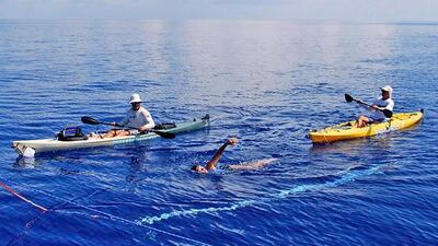 Diana Nyad swims the Florida Straits between Florida and Cuba on Sunday, during her record attempt. Pic: AP Photo/Diana Nyad