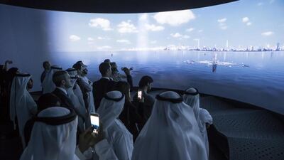 Visitors to The Museum of the Future, look at the water security display, at the World Government Summit at Madinat Jumeirah in Dubai. Antonie Robertson / The National