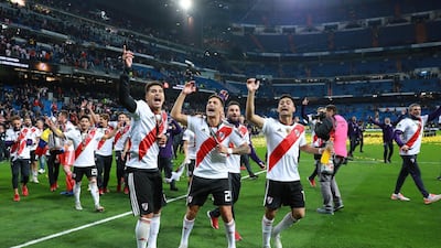 Exequiel Palacios, Lucas Martinez Quarta, and Gonzalo Martinez of River Plate celebrate following their sides victory. Getty Images