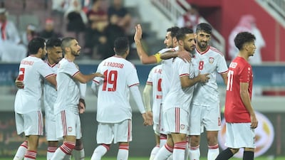 UAE celebrate Ali Mabkhout's opening goal. Courtesy UAE FA