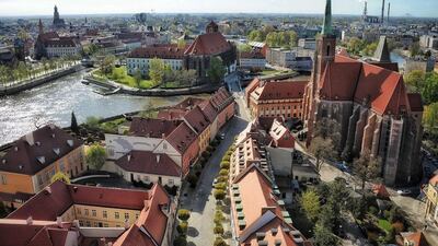 An aerial view of Wroclaw, which was formerly known as the German city of Breslau. It was substantially rebuilt after the war. Adam Batterbee