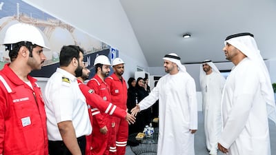 Adnoc Logistics & Services employees during a visit of Abu Dhabi Department of Transport chairman Sheikh Theyab bin Mohamed bin Zayed Al Nahyan. The firm completed full integration of three units last year. Source: Adnoc