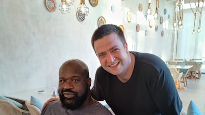 James McGill, 36, bumped into former NBA star Shaquille O'Neale having lunch on Reem Island. All photos: James McGill