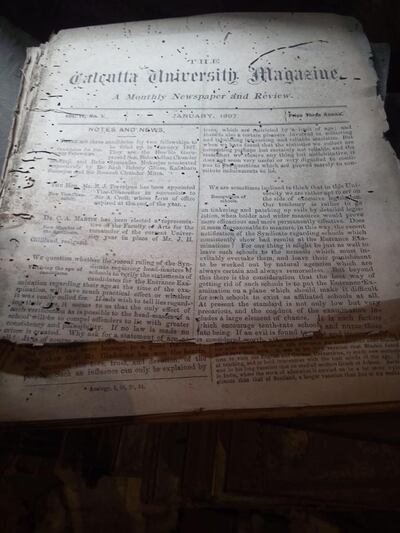 A damaged manuscript which was found from the library co-founded by Tagore. Rahul Sagar