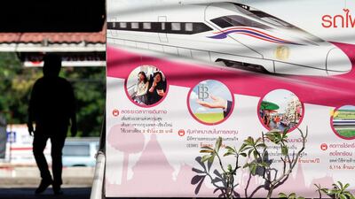 An advertisement for high-speed trains sits at Lak Si train station in Bangkok. Dario Pignatelli / Bloomberg News