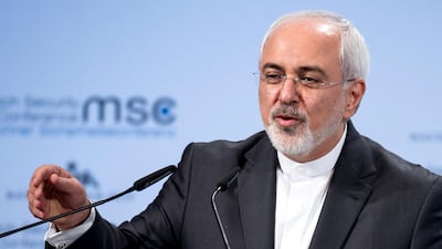 Iran's foreign minister Mohammad Javad Zarif, speaks at the Security Conference in Munich, Germany. DPA via AP