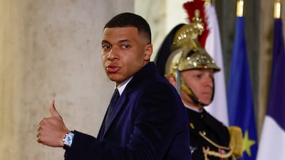 Mbappe gives the thumbs-up before the state dinner in honour of Sheikh Tamim. Reuters