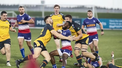 Dubai Hurricanes v Jebel Ali Dragons at the Sevens Rugby Ground.