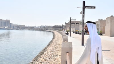 Sheikh Mohammed inspects progress at the Shindagha Heritage District project in March 2018. Wam