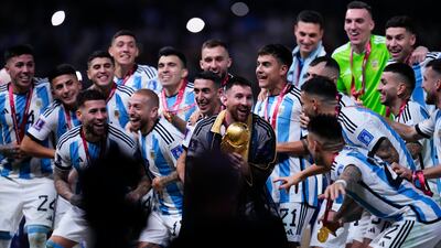 Argentina's Lionel Messi celebrates with teammates after beating France. AP