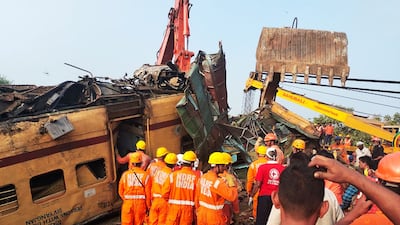 A rescue operation at the site of train crash in India's Andhra Pradesh state on October 30, in which at least 14 people were killed. AFP