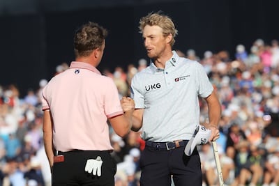 Will Zalatoris congratulates Justin Thomas after their playoff duel at the PGA Championship. AFP