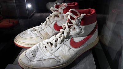 These pair of Nike Air Ship that Michael Jordan wore in 1984, estimated at $350,000 to $550,000, found no buyers during Christie's auction. AFP