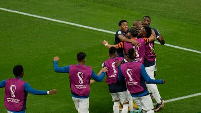 Ecuador's Enner Valencia celebrates with teammates. AP