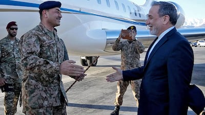 Field Marshal Asim Munir is welcomed to Tehran by Foreign Minister Abbas Araghchi. Photo: IRIB/AFP
